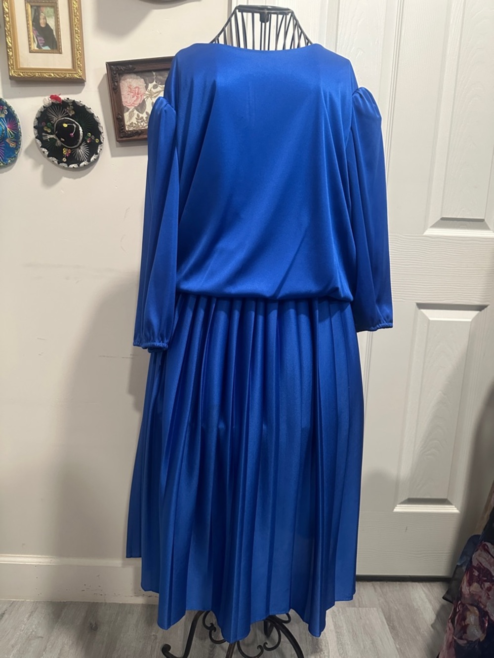 Elegant Royal Blue Pleated Women’s Dress